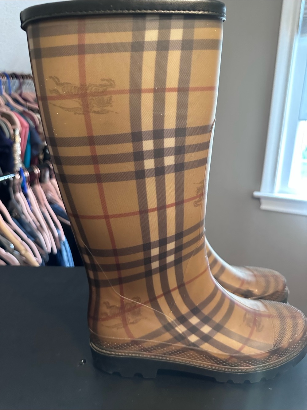 Burberry Tan Plaid Rubber Rain Boots - Picture 5 of 6